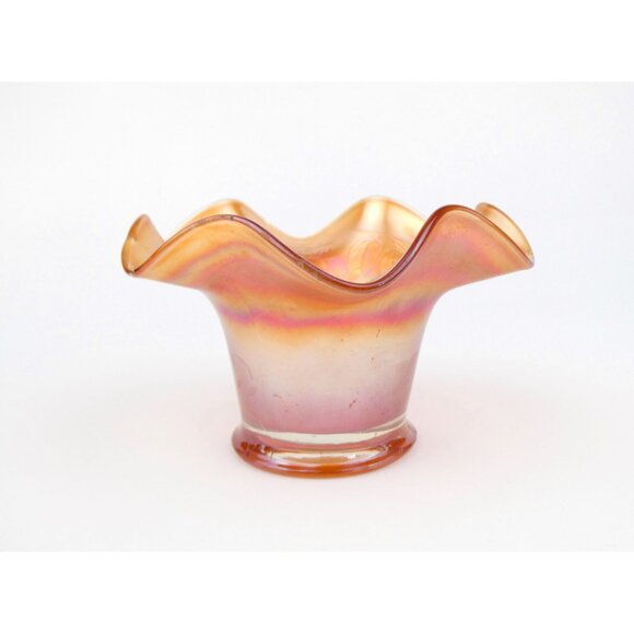 Vintage Marigold Iridescent Carnival Glass Bowl With Embossed Leaf & Blackberry - Picture 3 of 10